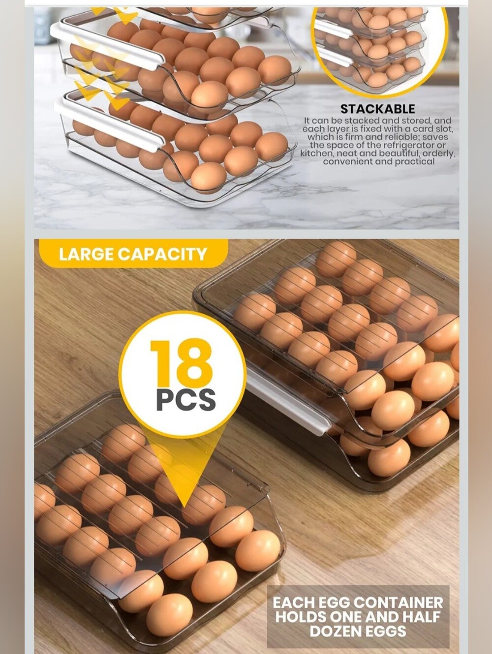 Stackable Clear Egg Storage Container - 18pcs Capacity
